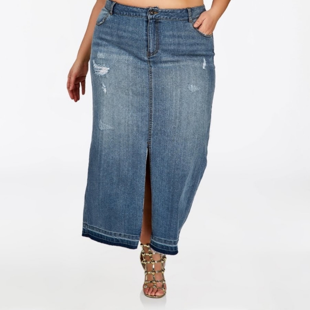 Distressed Denim Skirt